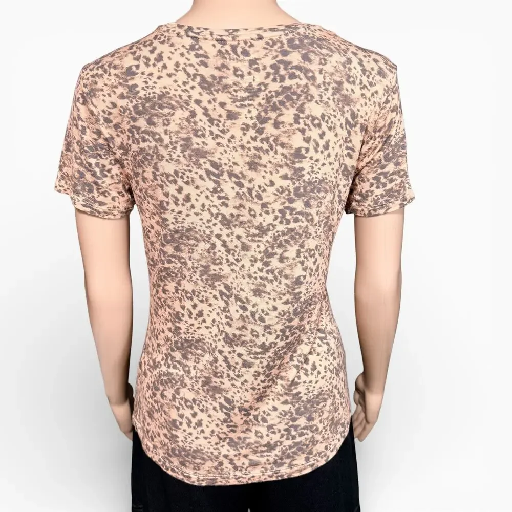 Nine West Womens T Shirt Top Soft Spun Animal Print Rayon Short Sleeve Brown XS
